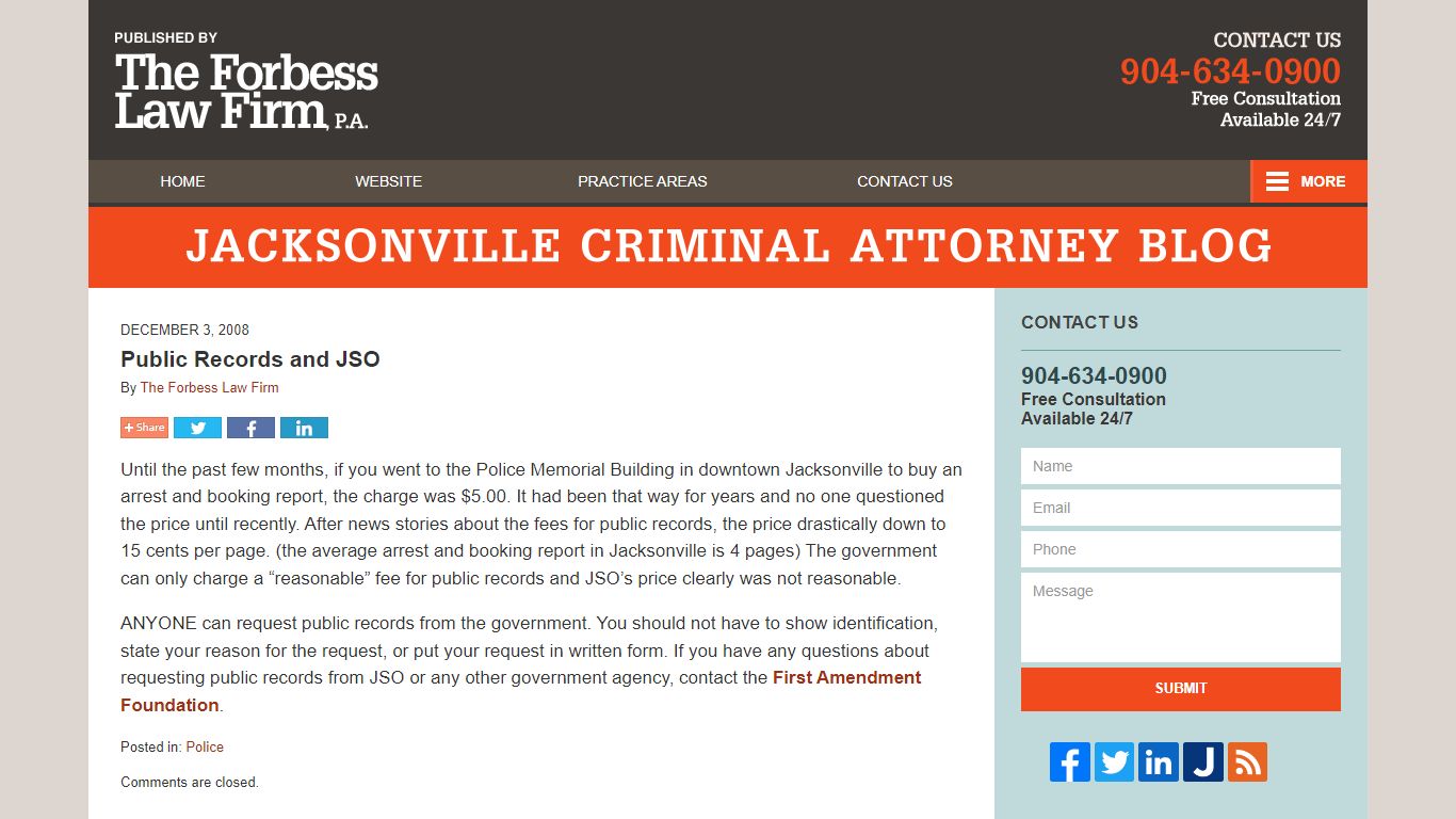 Public Records and JSO - Jacksonville Criminal Attorney Blog